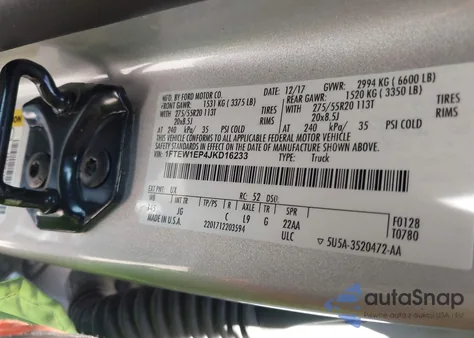 2018 Ford F-150 Xl из США, поврежденный, VIN 1FTEW1EP4JKD16233